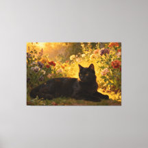 Chat noir dans les fleurs I