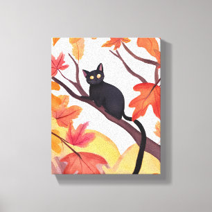 Toile Chat noir dans un arbre   Automne Chut automnal Mi