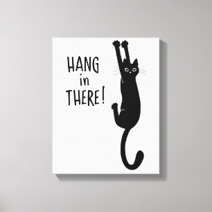 Toile Chat Noir Drôle Accroché Attendez là !