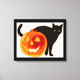 TOILE CHAT NOIR HALLOWEEN ET CITROUILLE