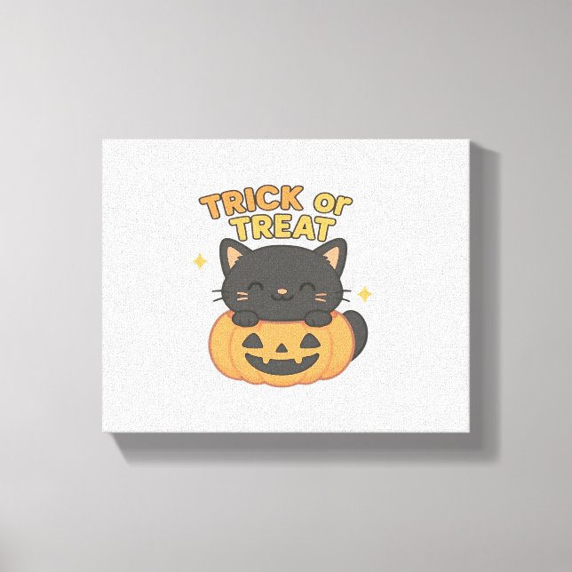 Toile Chat noir mignon en Citrouille - Trick ou Treat Ka (Recto)