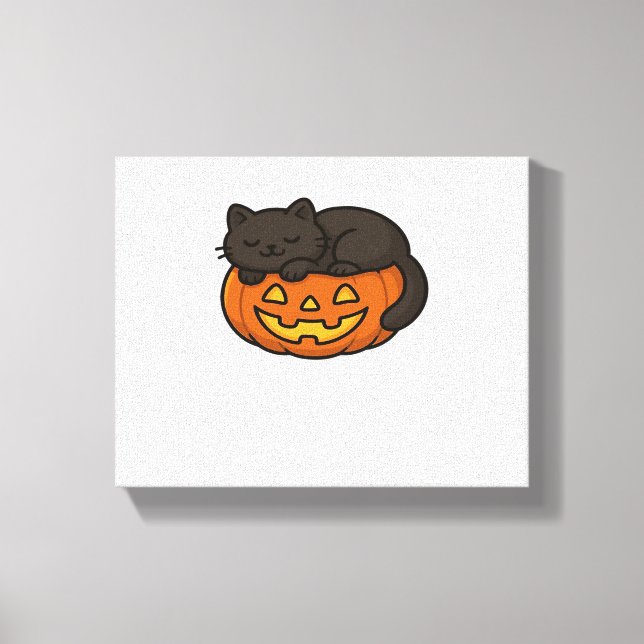 Toile Chat noir mignon et dormant sur un Essen d'Hallowe (Recto)