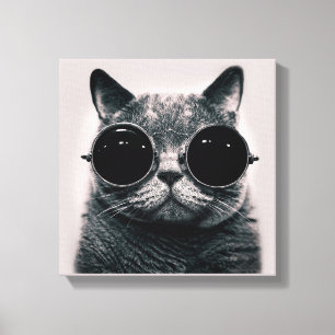 Toile Chat noir rétro amusant avec lunettes de soleil fo