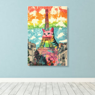 Toile Chat Parisien - Tour Eiffel Imaginaire Art