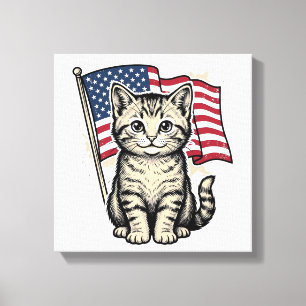 Toile Chat patriotique avec drapeau américain vecteur vi