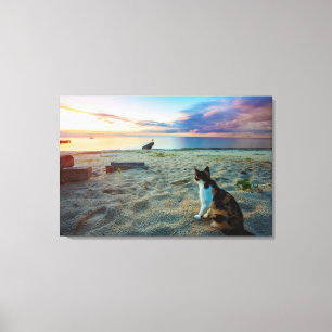 Toile Chat se reposant sur une plage
