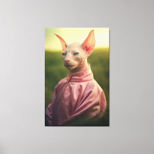 Toile Chat Sphynx en tenue – Scène de nature vibrante