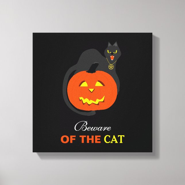 Toile Chat sur Citrouille, Attention au chat (Recto)