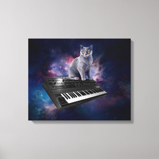 Toile Chat sur synthétiseur dans l'espace (Recto)