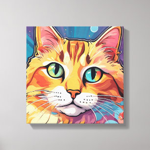 Toile Chat Tabby orange   Peinture colorée contemporaine