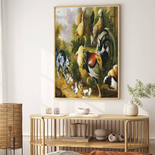 Toile Chat vintage Jakub Bogdan parmi les coqs (Créateur téléchargé)