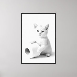 Toile Chaton Blanc Adorable Tenant du Papier de Toilette