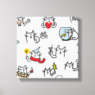 Toile Chats amusants, lait et magie.