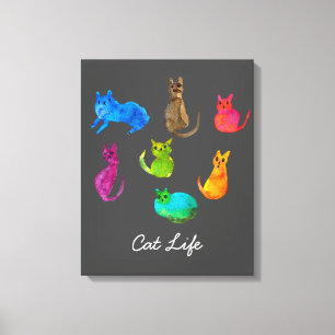 Toile Chats fous colorés en aquarelle