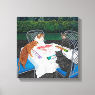 Toile Chats jouant au Mahjong