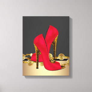 Toile Chaussures à talons hauts léopard noir et rouge bo