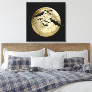 Toile Chauves-souris en vol de nuit et pleine lune de ré