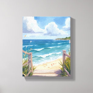 Toile Chemin de la Plage Aquarelle Dunes Côtières Peintu