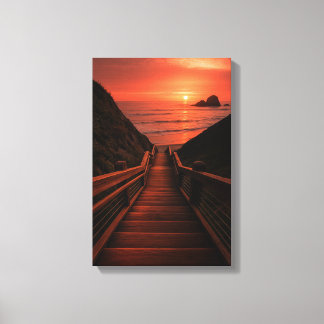 Toile Chemin en bois vers la plage Coucher de soleil sur