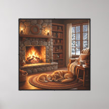 Cheminée de cabine cosy - Chien et chat endormis