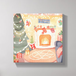 Toile Cheminée de Noël à l'aquarelle