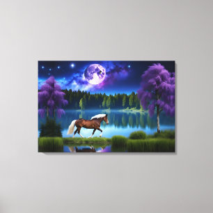 Toile Cheval belge Palomino sous ciel étoilé violet