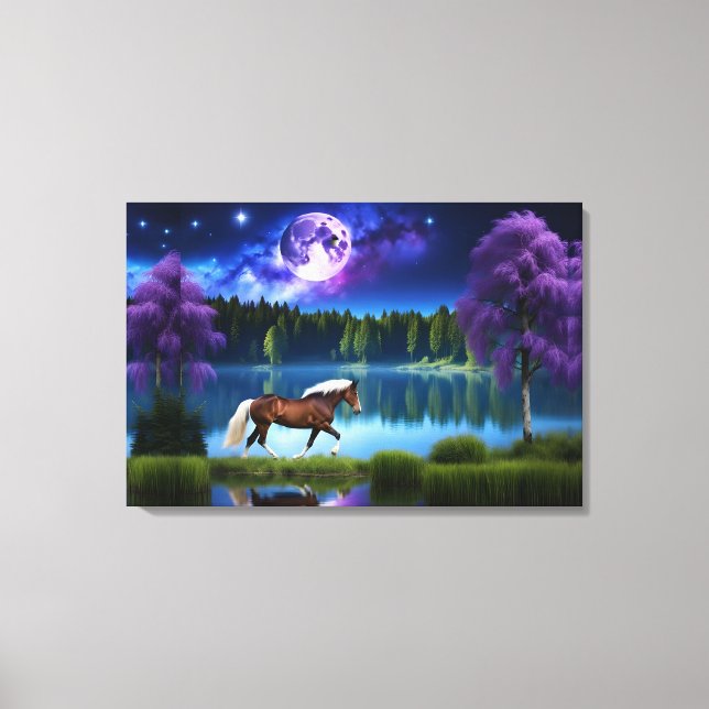 Toile Cheval belge Palomino sous ciel étoilé violet (Recto)
