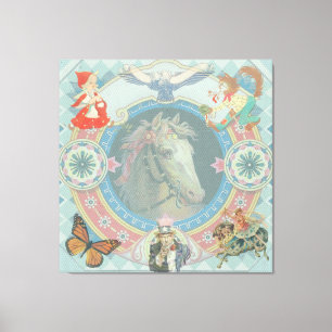 Toile Cheval blanc avec icônes de livre d'histoires de c