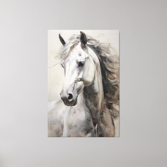 Toile Cheval blanc monochrome | Grande peinture murale (Recto)