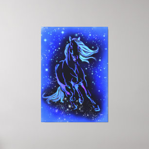 Toile Cheval Bleu Néon Couchant Au Lune Starry Night 