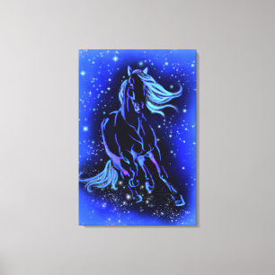 Toile Cheval Bleu Néon Couchant Au Lune Starry Night