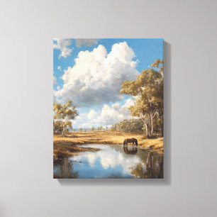 Toile Cheval d'étang sous un ciel nuageux - Art