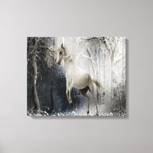 Toile Cheval D'Hiver Blanc En Forêt De Montagne