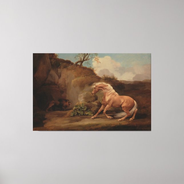 Toile "Cheval effrayé par un lion" par George Stubbs art (Recto)