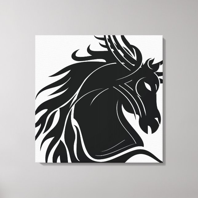 Toile Cheval tribal noir et blanc (Recto)