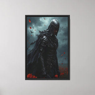 Toile Chevalier noir en champ rouge