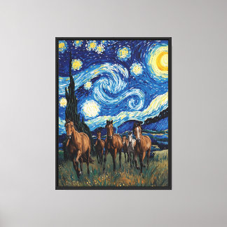 Toile Chevaux au galop sous la Nuit étoilée