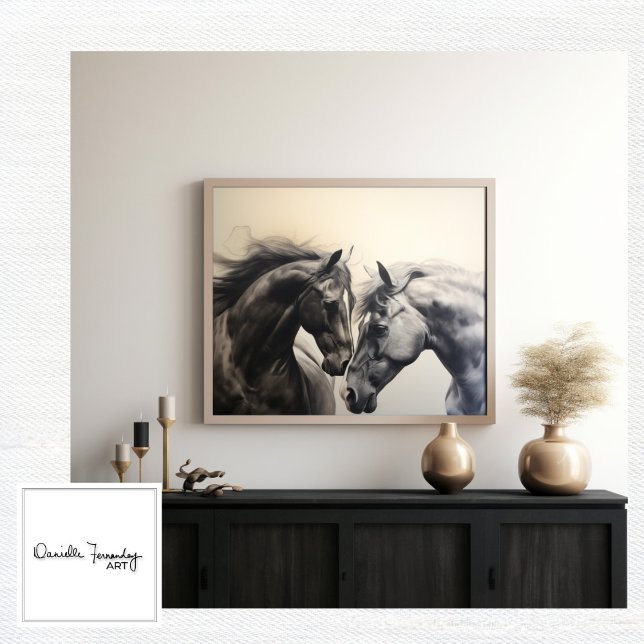 Toile Chevaux blancs noirs monochromes | Grande peinture (Créateur téléchargé)