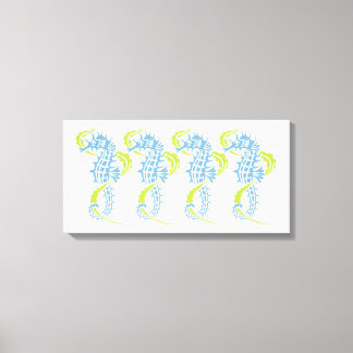 Toile Chevaux de mer bleu nuit, vert citron et algues