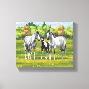 Toile Chevaux De Peinture Gris De Pâte De Poisson En Été