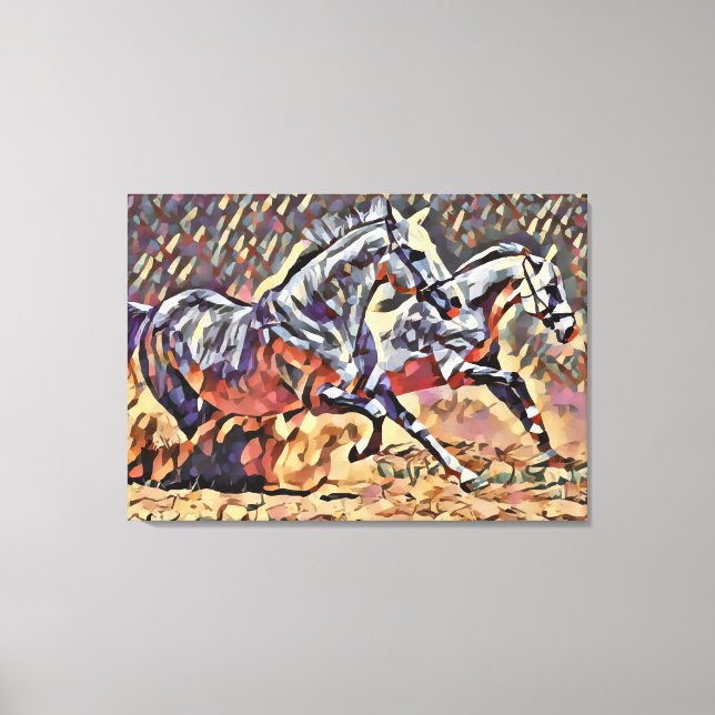 Toile Chevaux sauvages Animaux abstraits western Rodeo A (Recto)