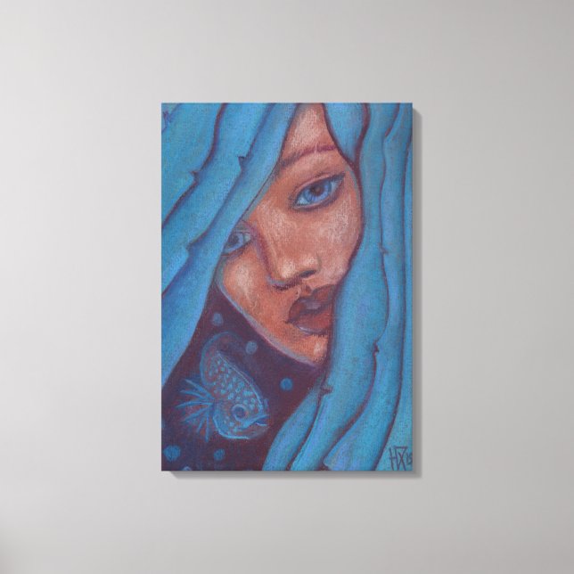Toile Cheveux Bleu, Sirène Portrait Imaginaire fille Art (Recto)