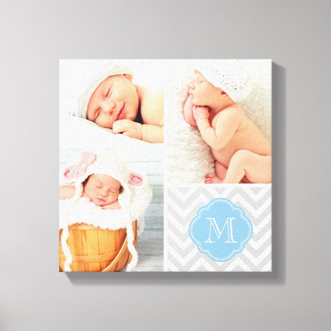 Toile Chevron Monogram Photo Collage de photos de bébé N (Recto)