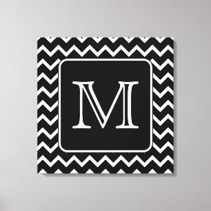 Toile Chevron noir et blanc avec le monogramme fait sur