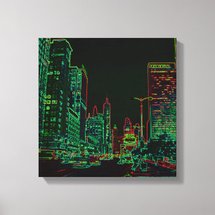 Toile Chicago Michigan Avenue 1967 Neon Glow nuit image