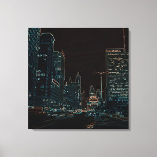 Toile Chicago Michigan Avenue @ Nuit 1967 Neon Colorful