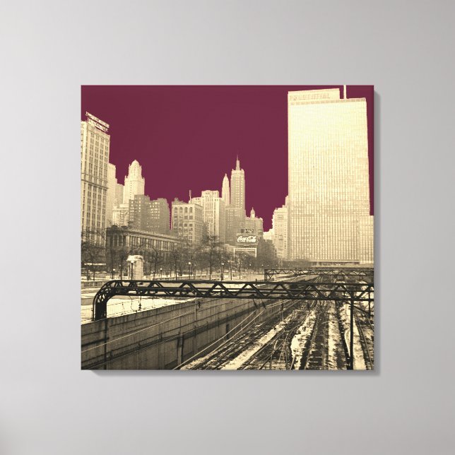 Toile Chicago Rail Yards Railroad Downtown 1960's PHoto (Recto)