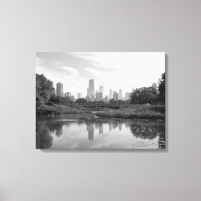 Toile Chicago Skyline Grande photo noir et blanc (Recto)