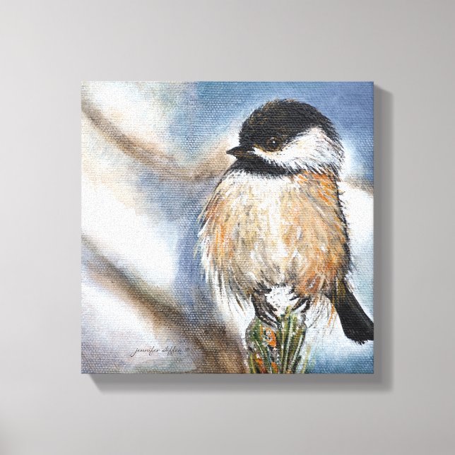 Toile Chickadee Black Capped Oiseau Winter Art (Recto)