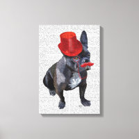 Chien à tête rouge avec chapeau rouge et moustache